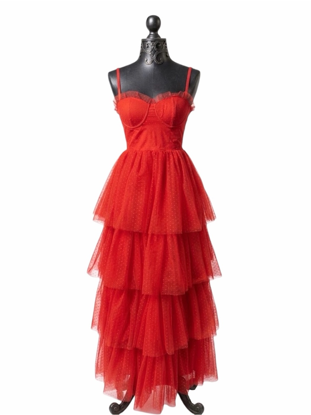 Dolls Kill x Beetlejuice "Red Wedding" Lydia Deetz gown maxi dress tulle